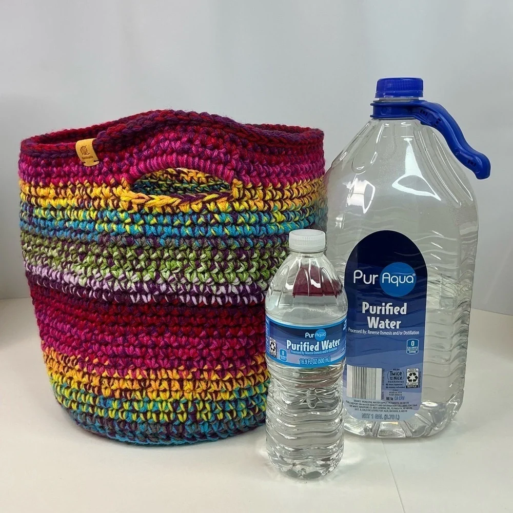 Handcrafted Multicolor Crochet Scrap Woven Tote Bag Basket Storage Handmade Knit